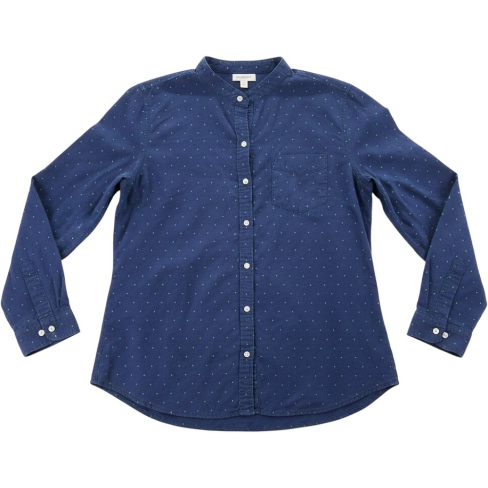 Old Navy Button Down Shirt XL Navy Blue Green Polka Dot Band Collar Cotton
